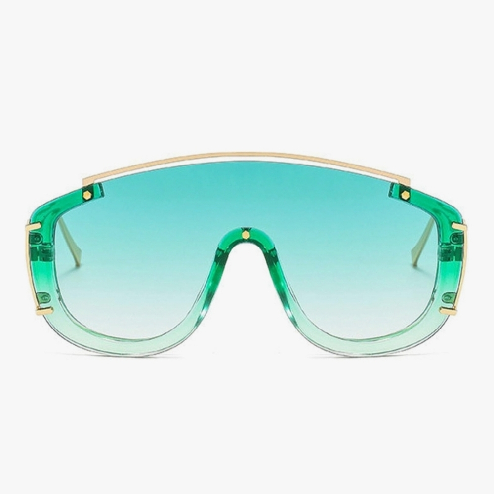 GREEN CURVED GOLD FRAMED SUNGLASSES